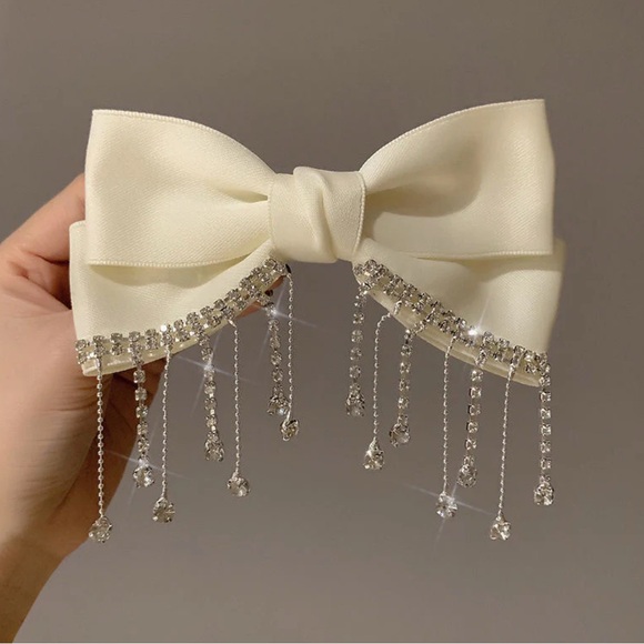 Rhinestone Dangle Hair Bow Clip Holiday Christmas Stocking - Red Black or Ivory - Picture 4 of 7